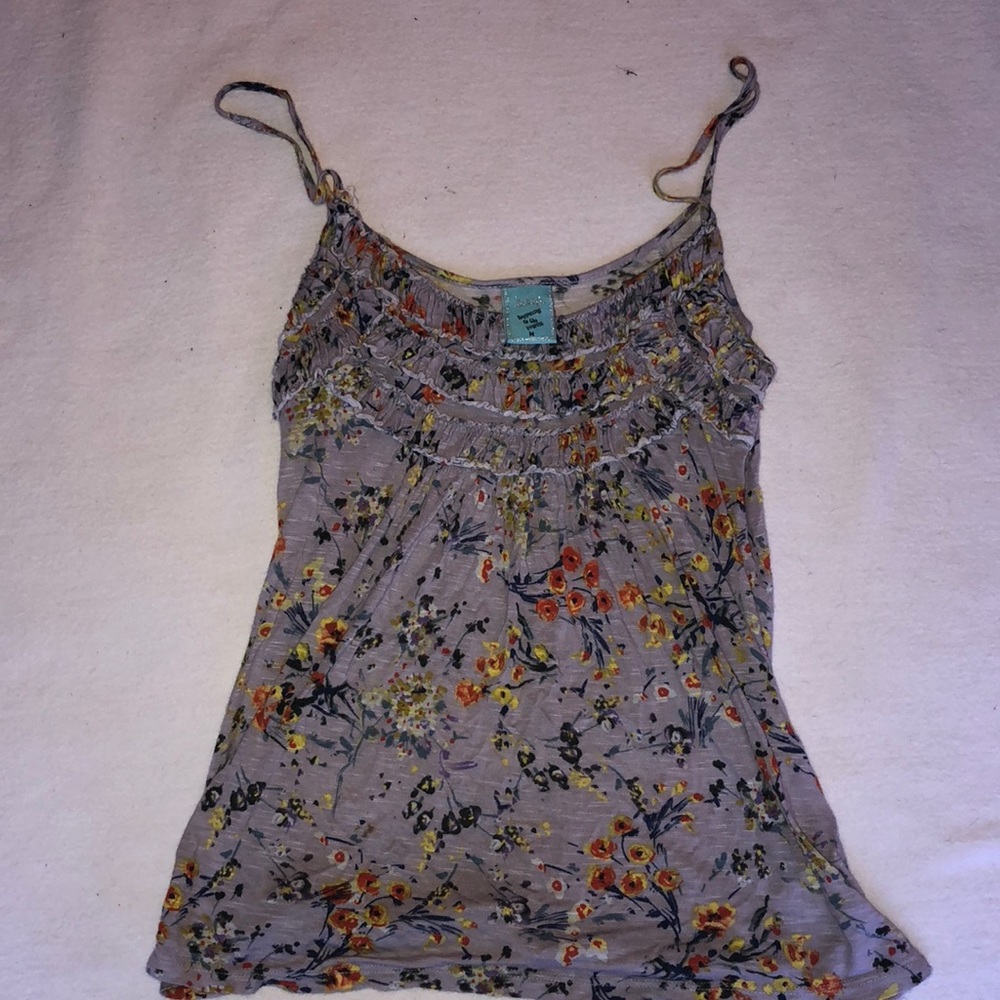 Gray/blue and floral print tank